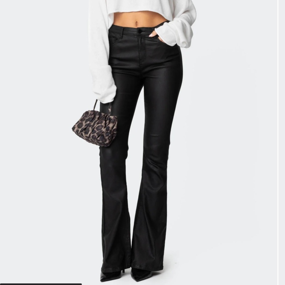 Edikted Luna Faux Leather Flare Jeans size S